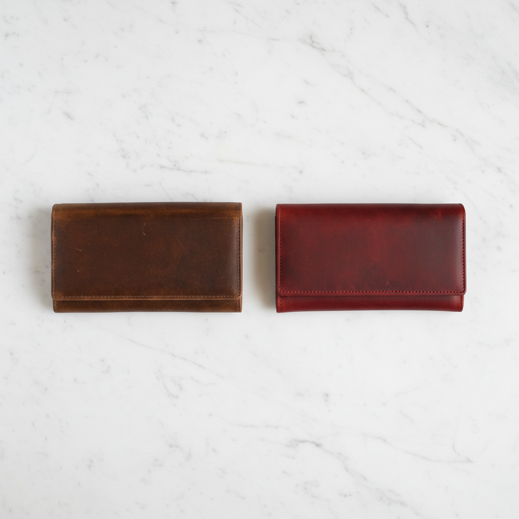 Damenbörse DB05 – Flat Lay auf Marmor